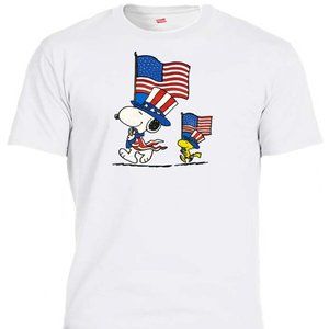 SNOOPY & WOODSTOCK, USA, 4th OF JULY WHITE Men's T-Shirts, Size S-5XL T-1967